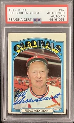 Red Schoendienst Signed 1972 Topps #67 Cardinals WSC HOF PSA/DNA Autograph 10 - Image 1 of 2