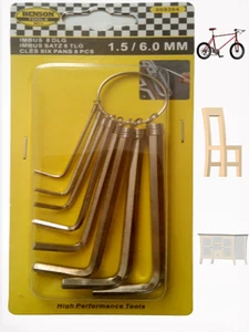 Clef ALLEN kit Pour resserer Velo Meuble trotinette Acier 8 Tailles 1,5 a 6mm - Bild 1 von 2