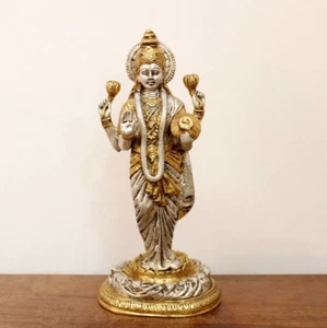 Lakshmi Statue Dhanalakshmi Hindu Goddess Figurine Pooja Idol Temple Decor Gift - Picture 1 of 5