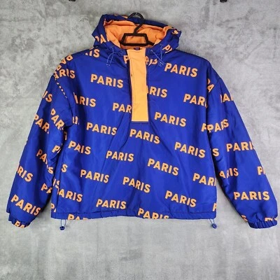 Mujer Forever 21 PARIS PRINT Azul Naranja Puffer Chaqueta 1/4 Snap Cremallera Abrigo Talla L Foto 1 de 4