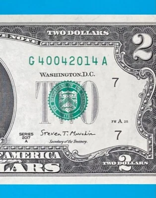 TRAILING YEAR 2014 : G 4004 2014 A $2 Two Dollar Bill Serial Number *UNC*   - Image 1 of 3