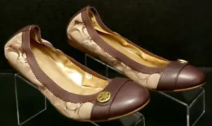 Coach New York "Chelsey" Signature Leather/Jacquard Brown Flats Women's Size 7 - Picture 1 of 6