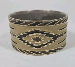 Lucky Brand Enamel Bangle Bracelet Black and Tan Tribal Heavy Smaller Wrist 2.5" - Picture 1 of 8