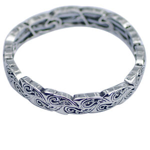 Lia sophia woman jewelry stretch bangle vintage silver tone adjustable bracelet