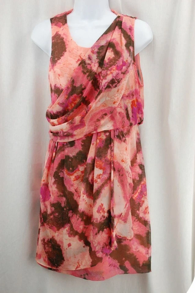 Vestido de cóctel rosa/melocotón/marrón a cuadros sin mangas talla 0 precio de venta sugerido por el fabricante 198 USD Foto 1 de 1