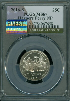 2016 S HARPERS FERRY FLAG QUARTER PCGS MS67 PQ MAC FINEST GRADE MAC SPOTLESS .  - Image 1 of 3