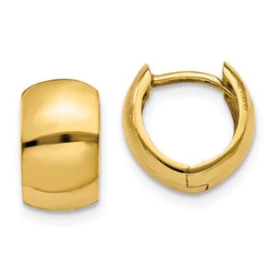 14K Yellow or White Gold Wide Huggie Hoop Earrings .40 in (10mm) (6mm Wide) - Picture 1 of 12