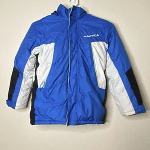 Nautica Kids Winter Ski Coat Size 10/12 Blue and Yellow Zippers and Buttons - Picture 1 of 11