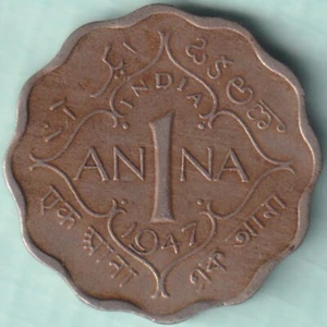 BRITISH INDIA 1947 KING GEORGE VI ONE ANNA RARE NICKEL COIN - Picture 1 of 2