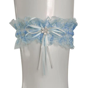 STRUMPFBAND 'Perlenblüte' hellblau für Hochzeit Spitze Strassstein - Bild 1 von 1