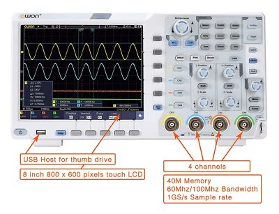 OWON XDS3064AE Oscilloscope 60MHz 4CH 14bits standard w/Touch/Bus Decoding + VGA - Image 1 of 4
