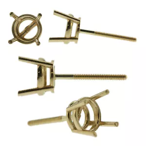 14k Gelbgold Rund Ohrstecker Montage Einstellung Schraube Rückpfosten 4 Zinken - Bild 1 von 40