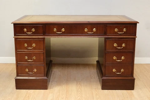 ELEGANT MAHOGANY DESK WITH LIGHT BROWN LEATHER TOP DESK & GOLDEN TOOLING Cover