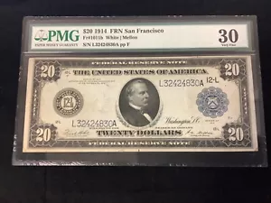 1914 $20 Federal Reserve Note New York Blue Seal PMG VF30!!! - Picture 1 of 2
