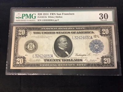 1914 $20 Federal Reserve Note New York Blue Seal PMG VF30!!! - Image 1 of 2
