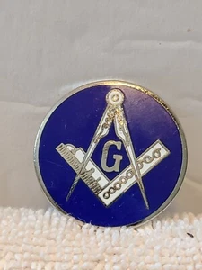 VINTAGE FREEMASON MASONIC G SILVER TONE BACK BLUE FACE TOKEN - Picture 1 of 10