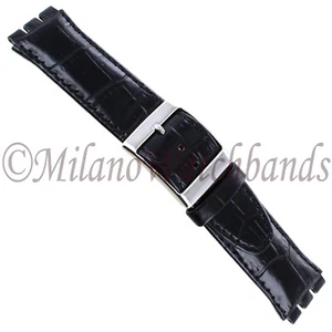 20mm Genuine Leather Alligator Grain Padded Black Men's Watch Band Fits Swatch - Picture 1 of 3