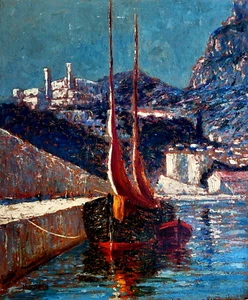 STUNNING OLD PAINTING PORT OF MONACO SIGNED BY MARCEL GOBIN - Picture 1 of 6