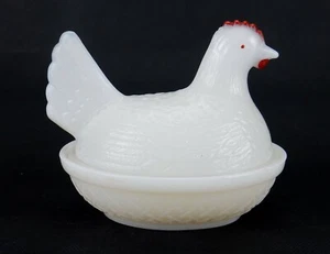 Vintage Indiana Glass Covered Candy Dish, Milk Glass, Hen Sitting On Nest - Picture 1 of 12