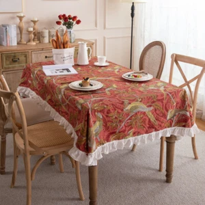 1PC Ethnic Retro Canvas Tablecloth Phoenix Pattern Ruffled Table Runner Cloth - Picture 1 of 20