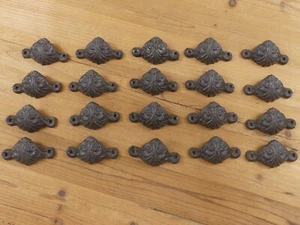 20 CAST IRON BROWN CUP PULLS DRAWER CABINET BIN HANDLES RUSTIC VINTAGE ORNATE  - Picture 1 of 8