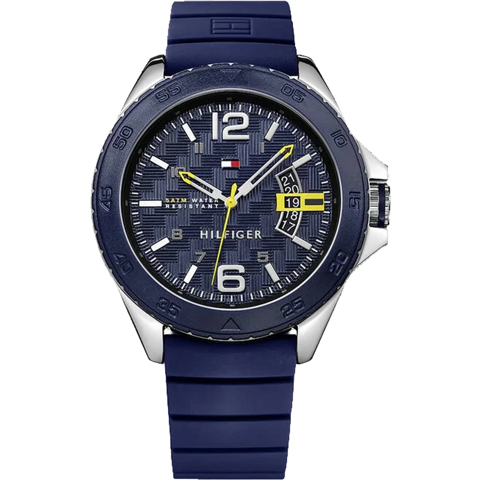 Tommy Hilfiger Men's Watch Cody Silver Tone Case Blue Dial Rubber Strap 1791204 - Image 1 of 1