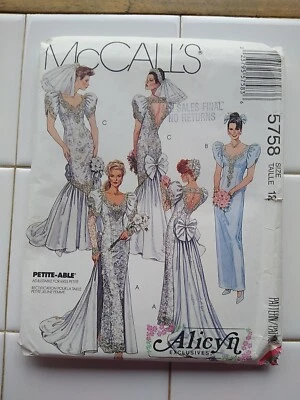 McCalls 5758 Size 12 Mermaid Bridal Gown Bridesmaid Formal Dress Pattern UNCUT  - Image 1 of 3