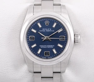 Rolex Oyster Perpetual 26mm Stainless Steel Oyster Band Smooth Bezel Blue Dial - Picture 1 of 6