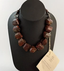 Collar Brunello Cucinelli para mujer de piedra tallada, con cierre de plata de ley, nuevo con etiquetas - Imagen 1 de 10