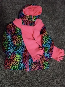 NWT Pink Platinum Rainbow Leopard Print Jacket Coat  FREE SCARF Size 4 - Picture 1 of 16