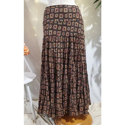 Винтажный Jones Нью-Йорк 100% шелк богемное цветочный принт ярусный макси хиппи юбка размер 8 - Изображение 1 из 4