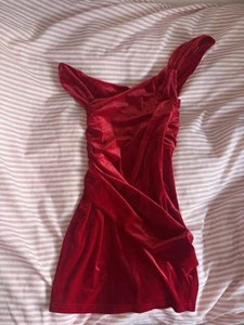 Red Off The Shoulder Velvet Style Dress - Picture 1 of 1