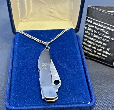 Spyderco Mini Police STERLING Necklace MN07S ATS-34 TITANIUM Folding Knife-Rare! - Image 1 of 4