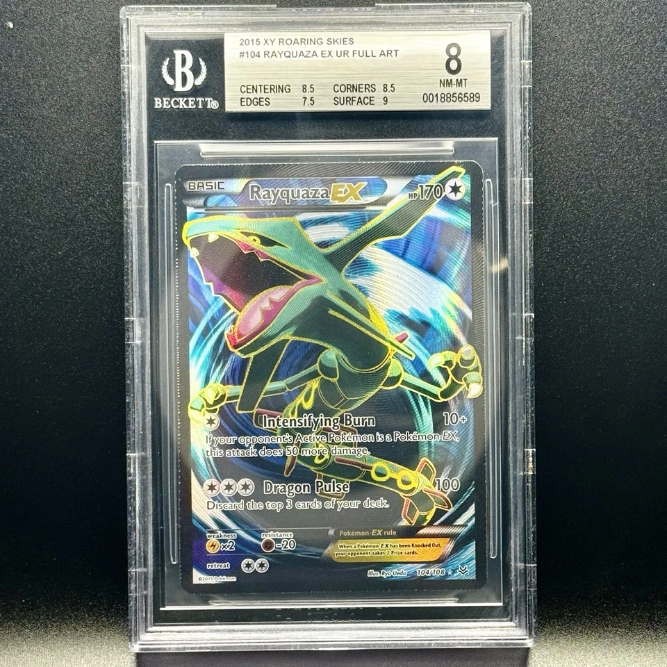 2015 POKEMON XY ROARING SKIES #104 FULL ART/RAYQUAZA EX BGS 8 - Image 1 of 2