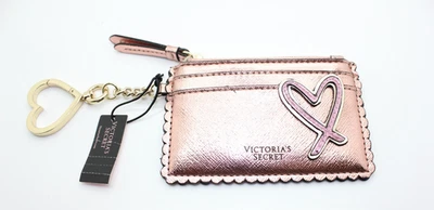 Nuevo Victoria's Secret Estuche para Tarjetas Corazón Rosa Metálico Llavero Billetera Moneda Foto 1 de 4