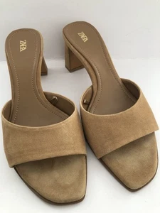 Zara Soft Suede Block Heel Mule in Sand, Size 4 (37) Excellent Condition - Picture 1 of 9