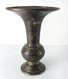 Antique Bidriware Bidri Silvered Bronze Black Enamel Middle Eastern Indian Vase - Picture 1 of 10