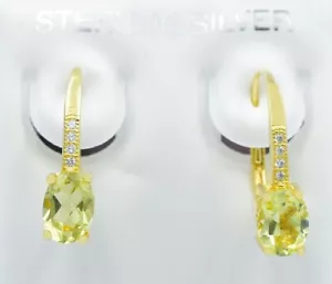 GENUINE 1.94 Cts PERIDOT & WHITE SAPPHIRE DANGLING EARRINGS .925 Silver - NWT - Picture 1 of 3