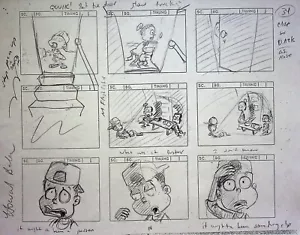 Rugrats 1991 Producción Howard E. Baker FIRMADO Dibujado a Mano Storyboard Página - Imagen 1 de 3