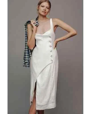 Vestido midi Anthropologie sin mangas cuello cuadrado de lino con botones talla XS Foto 1 de 4