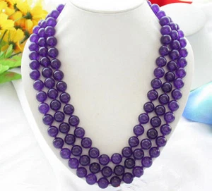 Charm Fashion 3 Rows 8mm Round Purple Natural Amethyst Beads Necklace 17-19'' - Picture 1 of 1