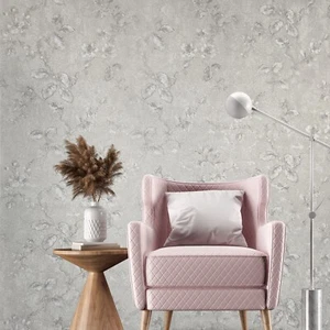 Grayish pearl distressed fish scale plaster textured floral branches Wallpaper - Picture 1 of 14