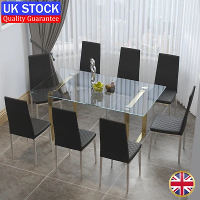 Tempered Glass Dining Room Table & Chairs Sets 4/6/8 Seater Kitchen Table Chairs - Image 1 of 4