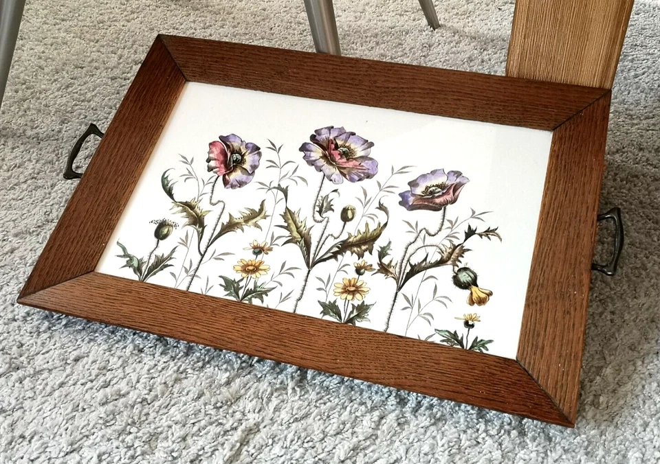 Original Jugendstil Tablett / Keramikplatte mit wunderschönen Mohnblumen Motiv - Bild 1 von 4