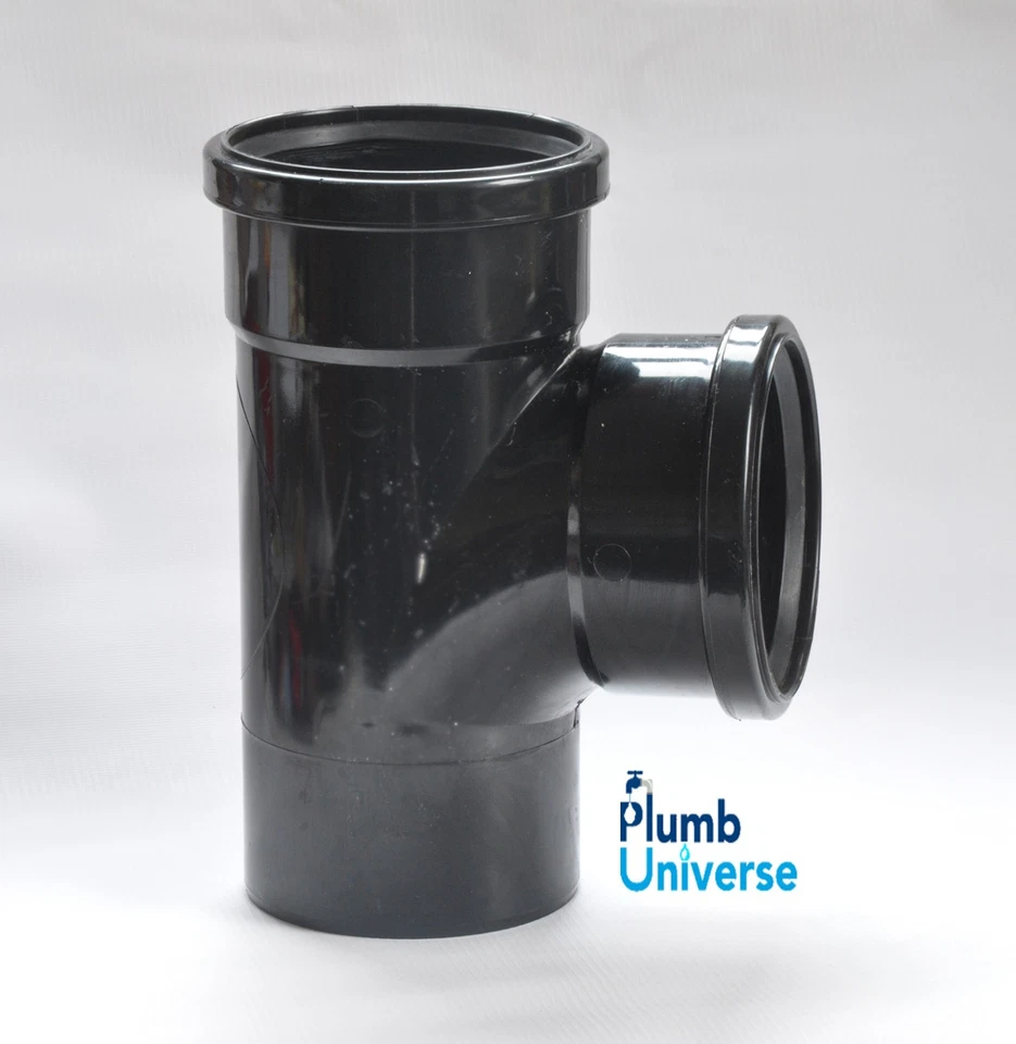 110mm Double Socket 92.5 Degree Branch Black 4" inch UPVC Soil Ring Seal PushFit - Image 1 of 1