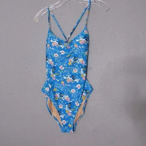 J Crew Bathing Suit Women 6 Blue One Piece Eco Aloha Lace Back Beach Vacation - Picture 1 of 12