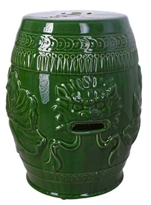 Keramik Hocker Antik Grün Gartenhocker China Sitzhocker Maskaron Podest Pouf - Bild 1 von 4