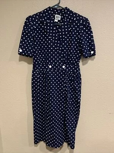 R.E.O Originals Vintage Dress Blue White Polka Dot Collar Shoulder Pads Size 12 - Picture 1 of 6