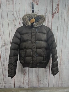 Ralph Lauren Polo Jeans Women Small Brown Puffer Jacket Down Filled Hooded Coat - Picture 1 of 23