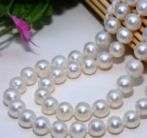 Long 36" 8-9mm 100% Natural Round White Akoya Cultured Pearl Beads Necklace AAA - Picture 1 of 3